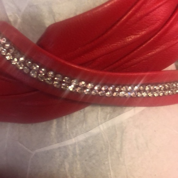 Beautiful Rhinestone Red Leather Women’s Shoes Made in Italy Size 11 - Picture 16 of 17
